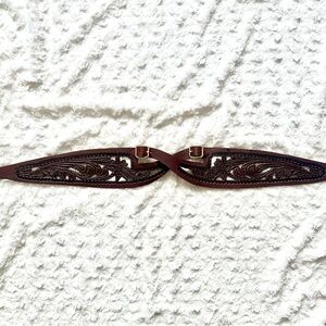 Hand-Tooled Leather Western Cut-Out Belt – Brown – Fits 32–35”
